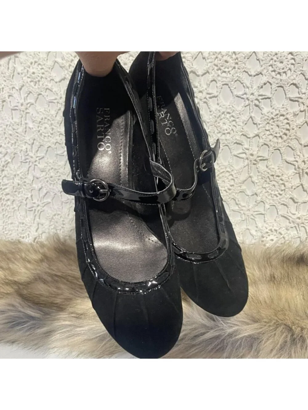 Franco Sarto black Mary Jane suede leather heels with buckle